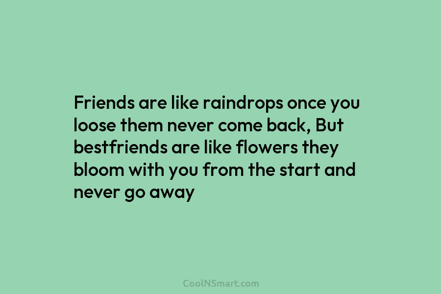 Friends are like raindrops once you loose them never come back, But bestfriends are like flowers they bloom with you...
