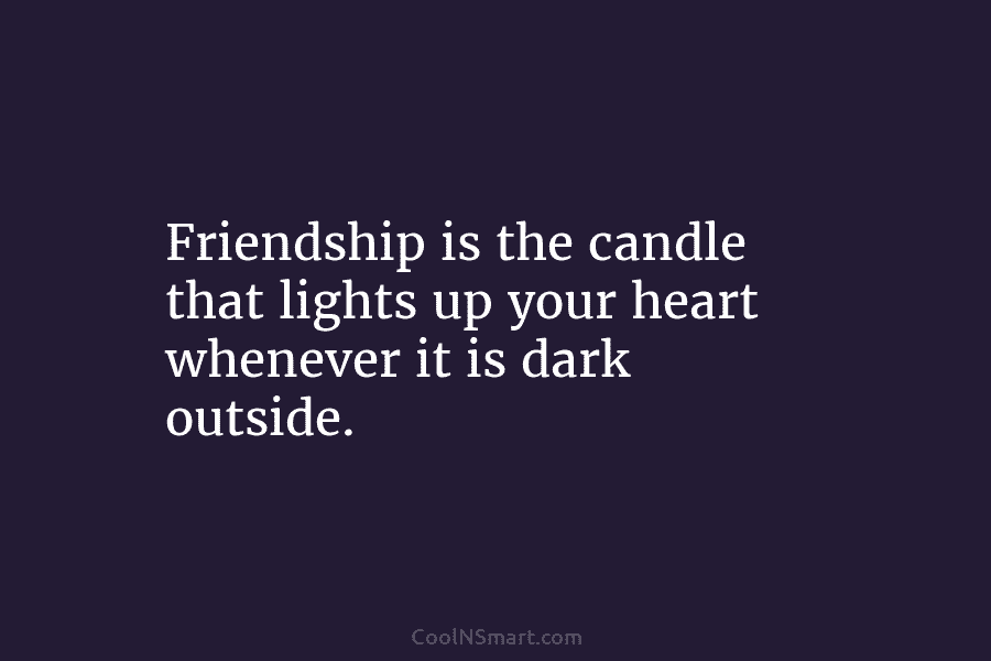 Friendship is the candle that lights up your heart whenever it is dark outside.