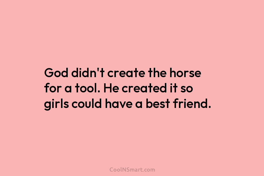 God didn’t create the horse for a tool. He created it so girls could have...