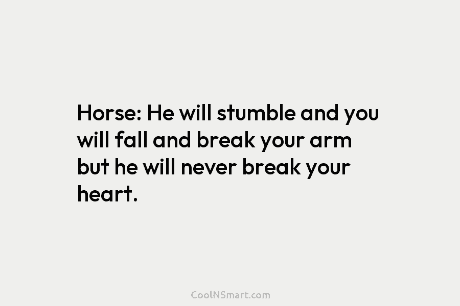 Horse: He will stumble and you will fall and break your arm but he will...
