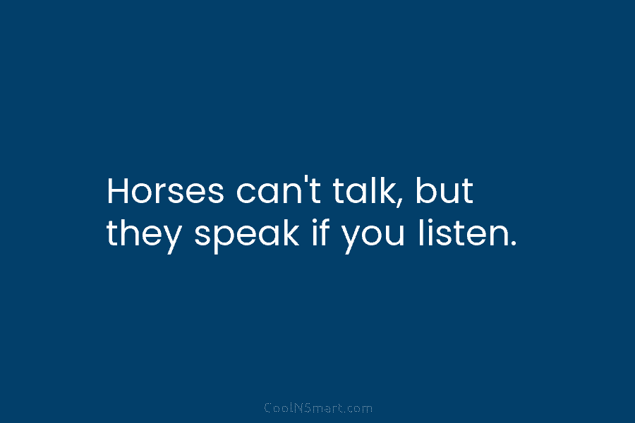 Horses can’t talk, but they speak if you listen.