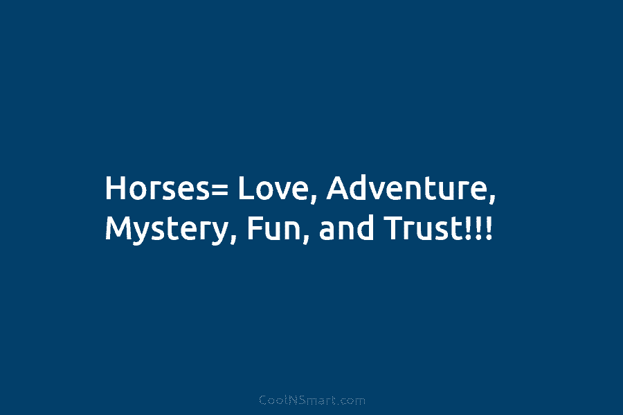 Horses= Love, Adventure, Mystery, Fun, and Trust!!!