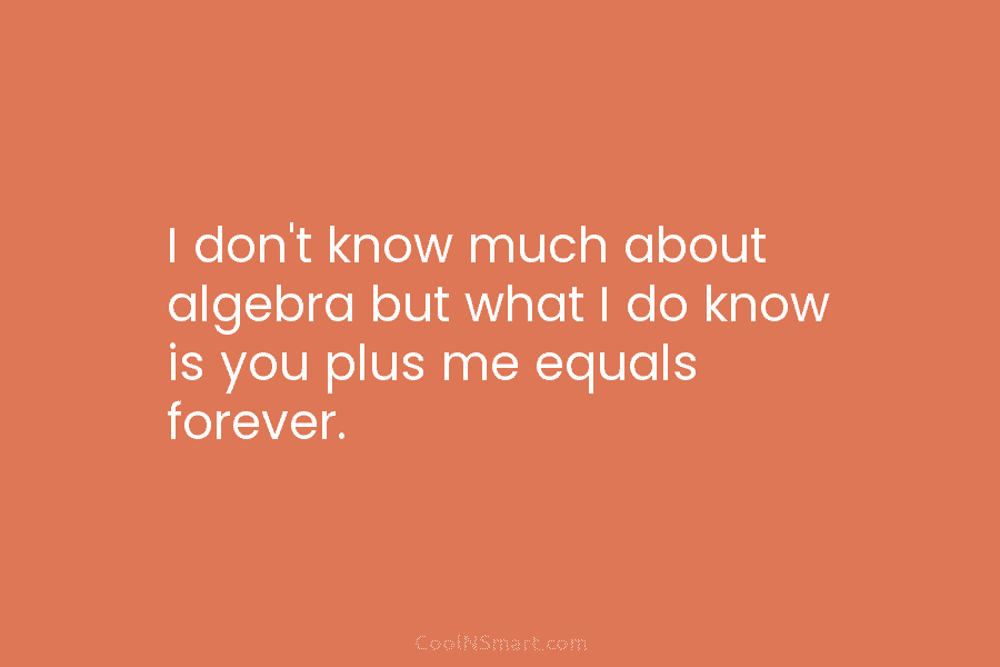 I don’t know much about algebra but what I do know is you plus me...