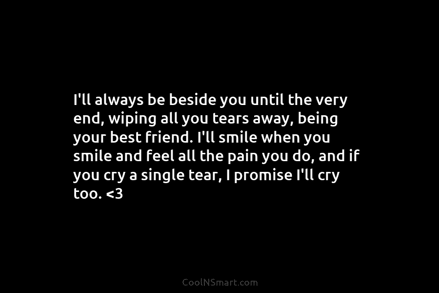 I’ll always be beside you until the very end, wiping all you tears away, being your best friend. I’ll smile...