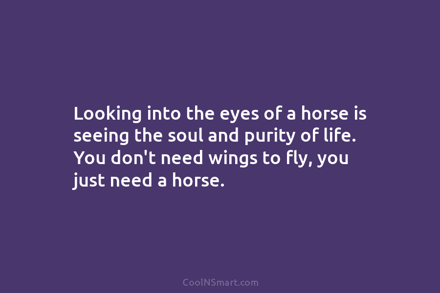 Looking into the eyes of a horse is seeing the soul and purity of life. You don’t need wings to...