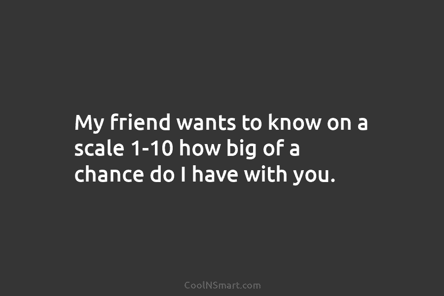 My friend wants to know on a scale 1-10 how big of a chance do...