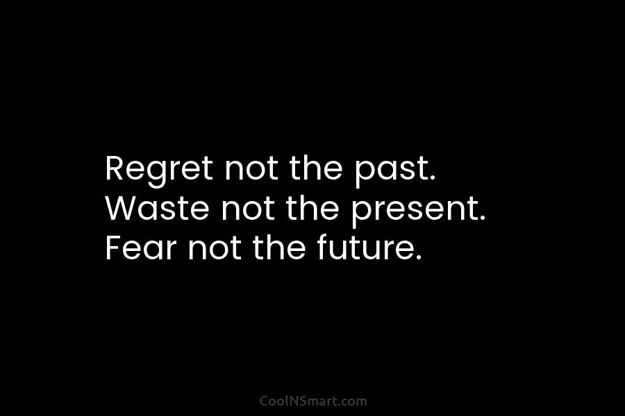 Regret not the past. Waste not the present. Fear not the future.