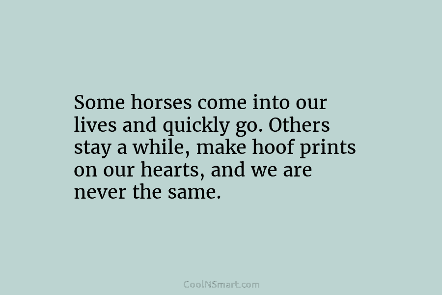 Some horses come into our lives and quickly go. Others stay a while, make hoof...