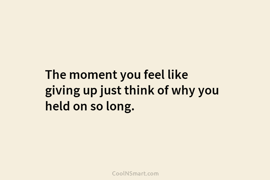 The moment you feel like giving up just think of why you held on so long.