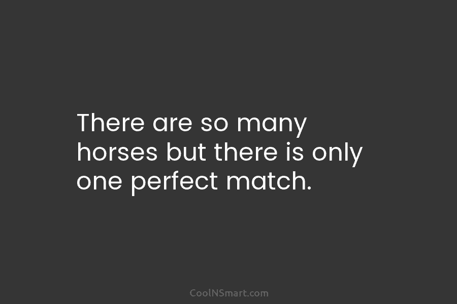 There are so many horses but there is only one perfect match.
