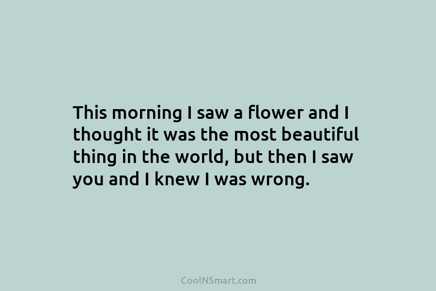 This morning I saw a flower and I thought it was the most beautiful thing in the world, but then...