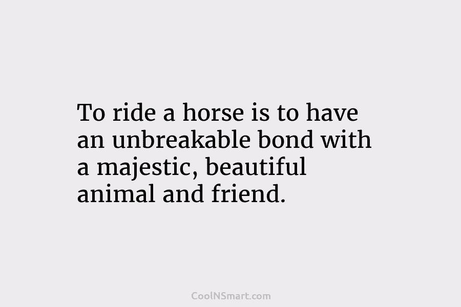 To ride a horse is to have an unbreakable bond with a majestic, beautiful animal and friend.