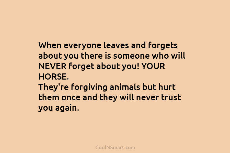 When everyone leaves and forgets about you there is someone who will NEVER forget about you! YOUR HORSE. They’re forgiving...