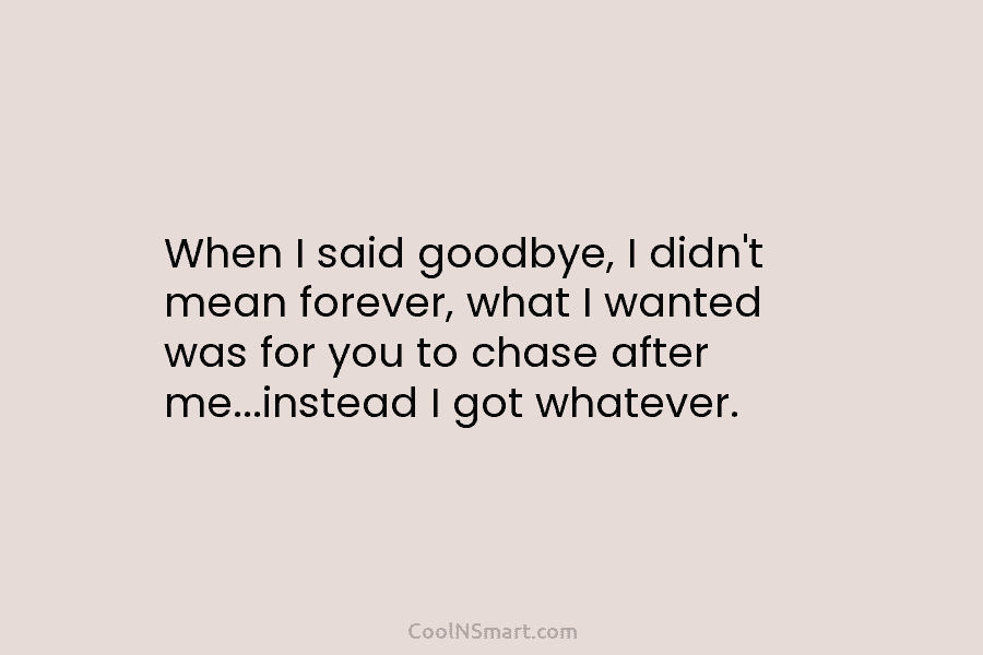 When I said goodbye, I didn’t mean forever, what I wanted was for you to...
