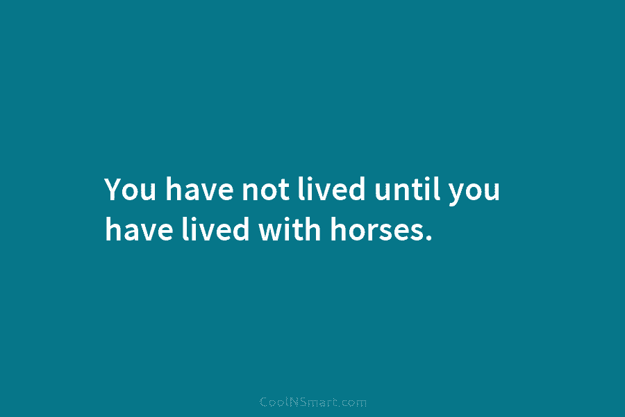 You have not lived until you have lived with horses.