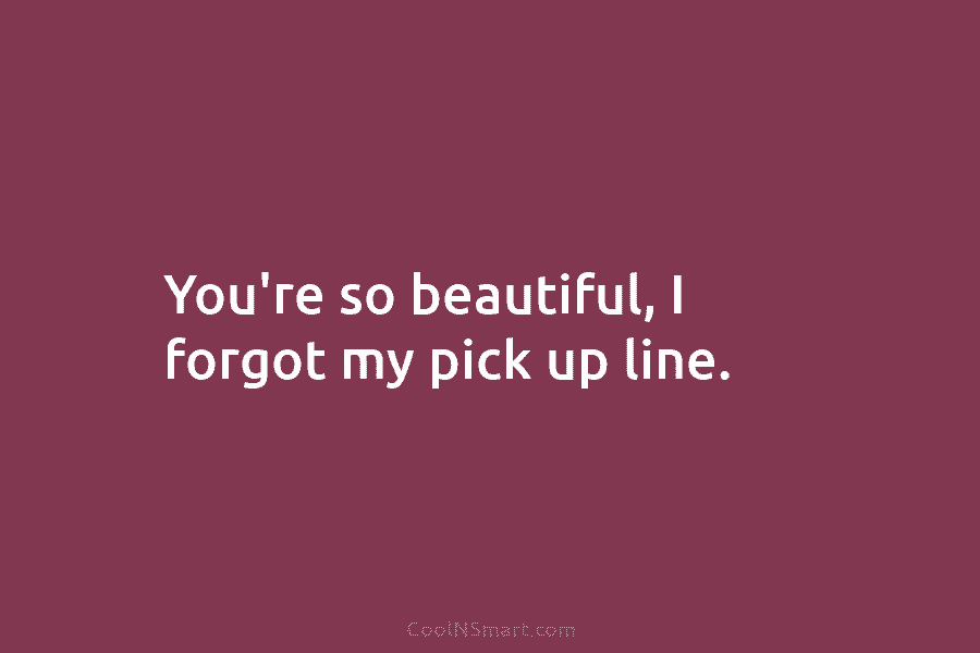 You’re so beautiful, I forgot my pick up line.