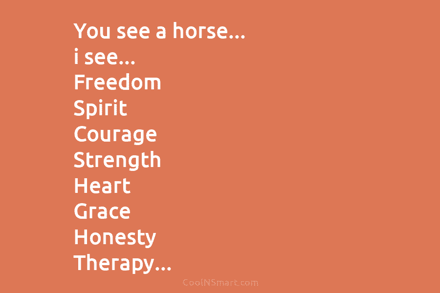 You see a horse… i see… Freedom Spirit Courage Strength Heart Grace Honesty Therapy…