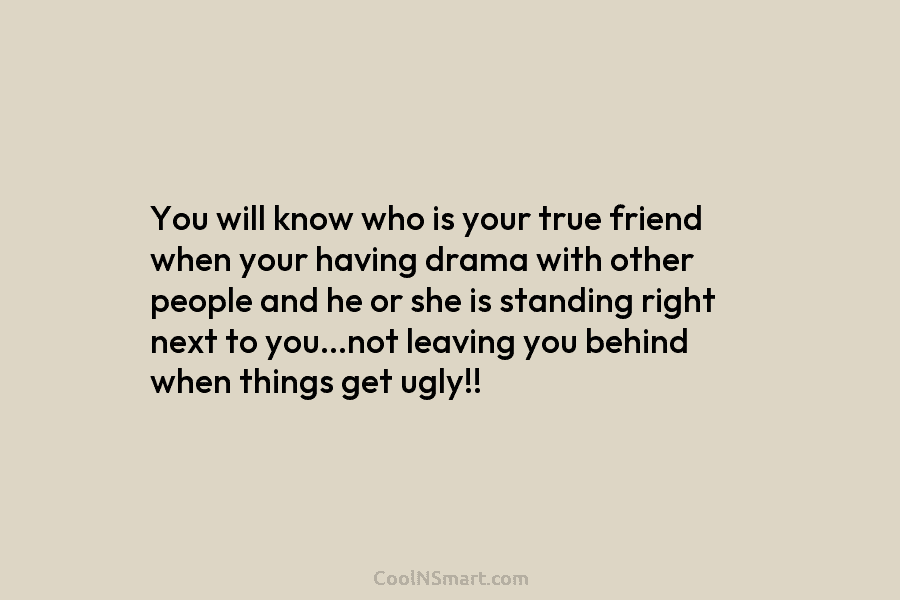 You will know who is your true friend when your having drama with other people and he or she is...