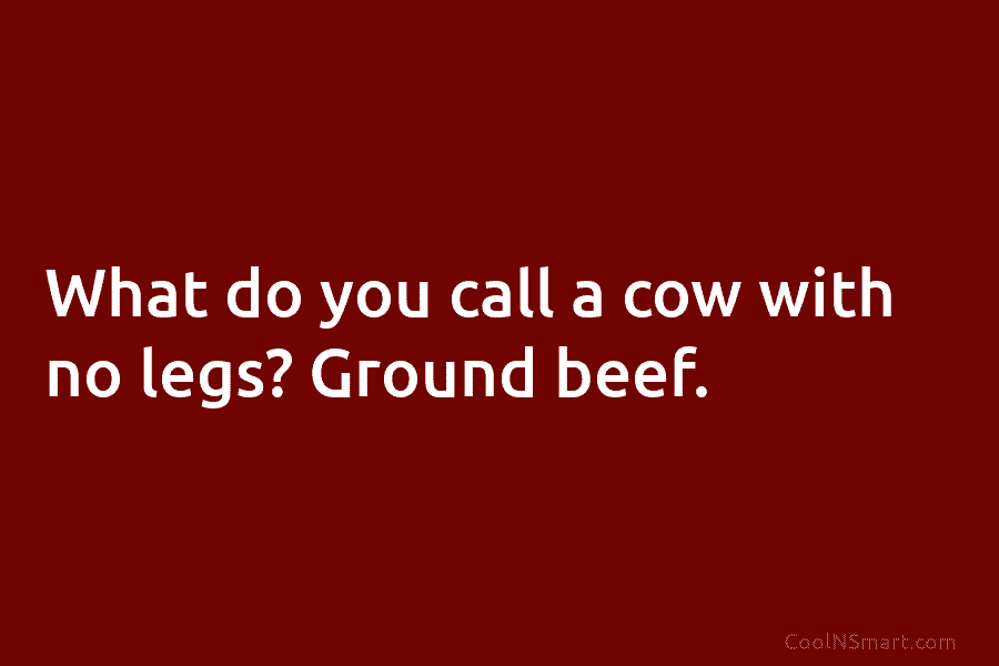 What do you call a cow with no legs? Ground beef.