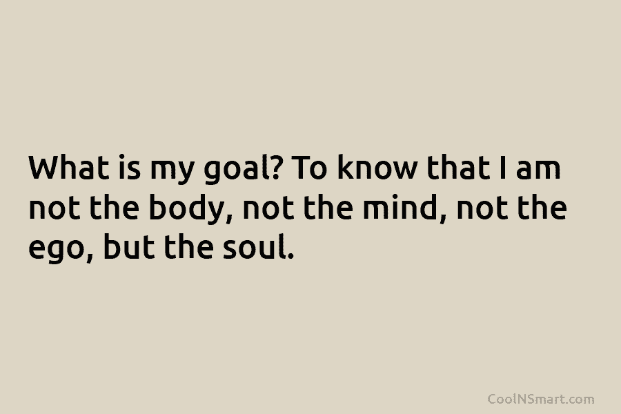 What is my goal? To know that I am not the body, not the mind, not the ego, but the...