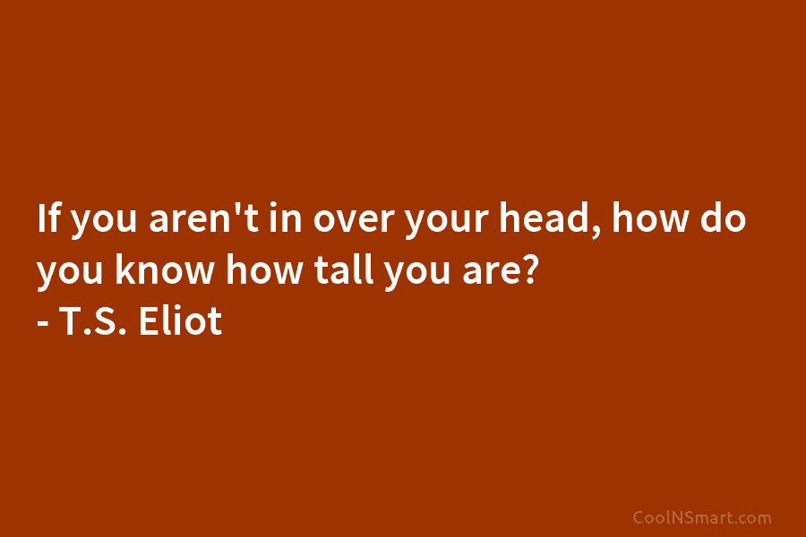 If you aren’t in over your head, how do you know how tall you are?...