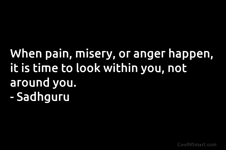 When pain, misery, or anger happen, it is time to look within you, not around you. – Sadhguru