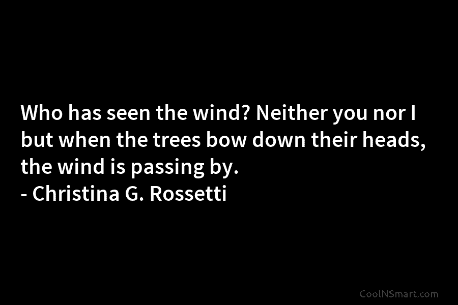 Who has seen the wind? Neither you nor I but when the trees bow down...
