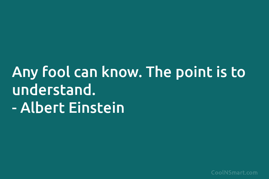 Any fool can know. The point is to understand. – Albert Einstein