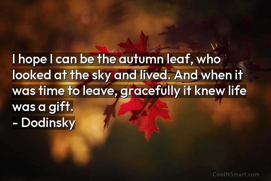 Quote: I hope I can be the autumn leaf, who looked at the...