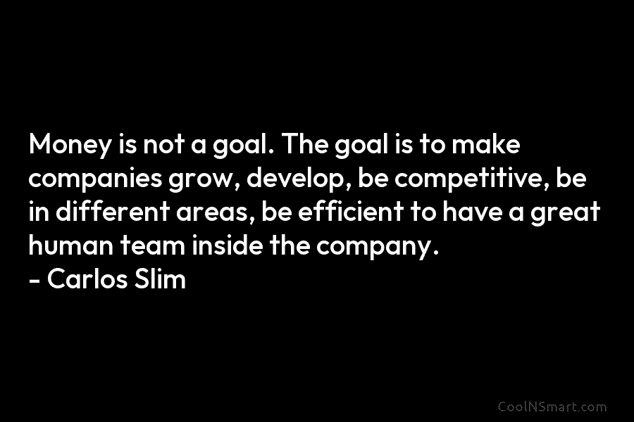 Money is not a goal. The goal is to make companies grow, develop, be competitive, be in different areas, be...