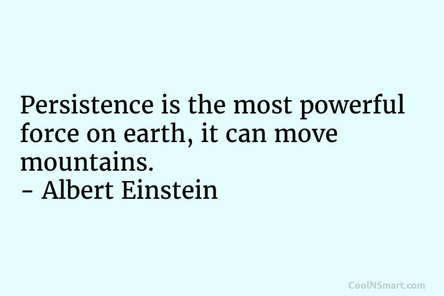 Persistence is the most powerful force on earth, it can move mountains. – Albert Einstein