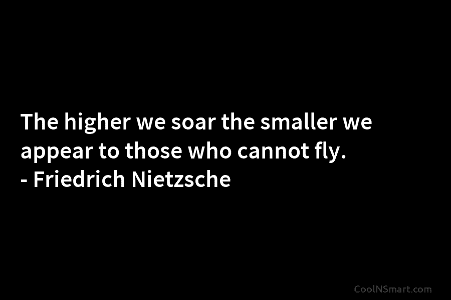 The higher we soar the smaller we appear to those who cannot fly. – Friedrich Nietzsche