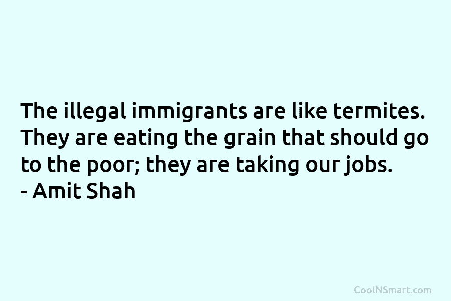 The illegal immigrants are like termites. They are eating the grain that should go to the poor; they are taking...