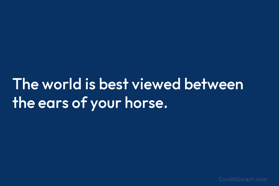 The world is best viewed between the ears of your horse.