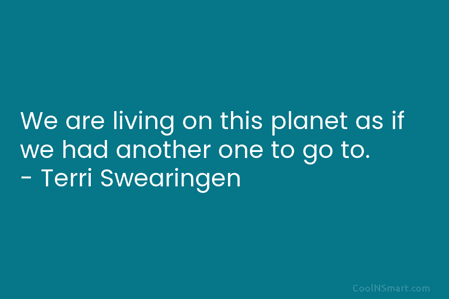 We are living on this planet as if we had another one to go to. – Terri Swearingen