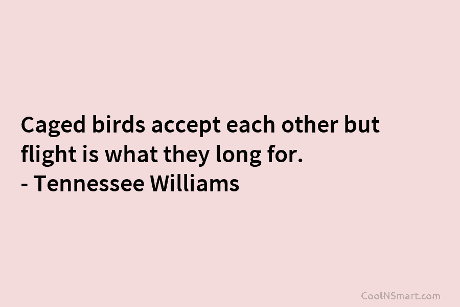 Caged birds accept each other but flight is what they long for. – Tennessee Williams