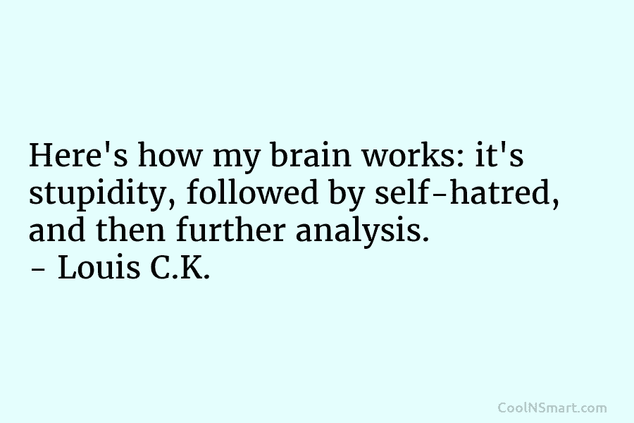 Here’s how my brain works: it’s stupidity, followed by self-hatred, and then further analysis. – Louis C.K.