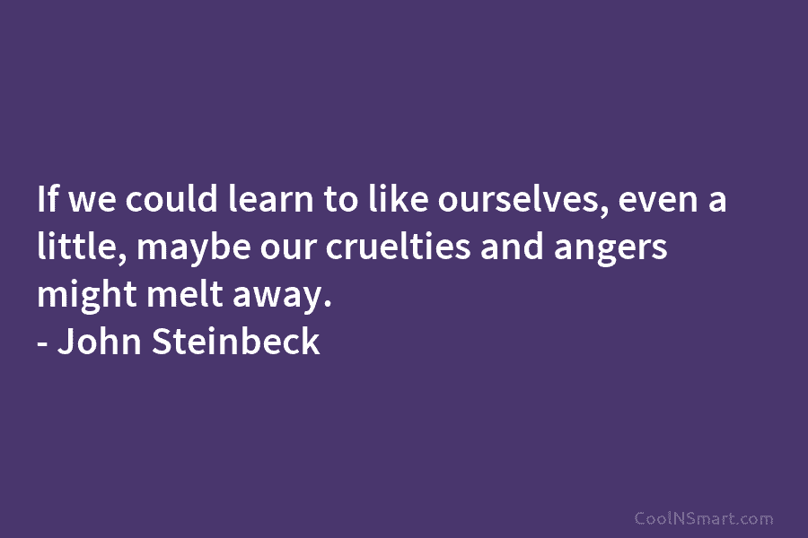 If we could learn to like ourselves, even a little, maybe our cruelties and angers...
