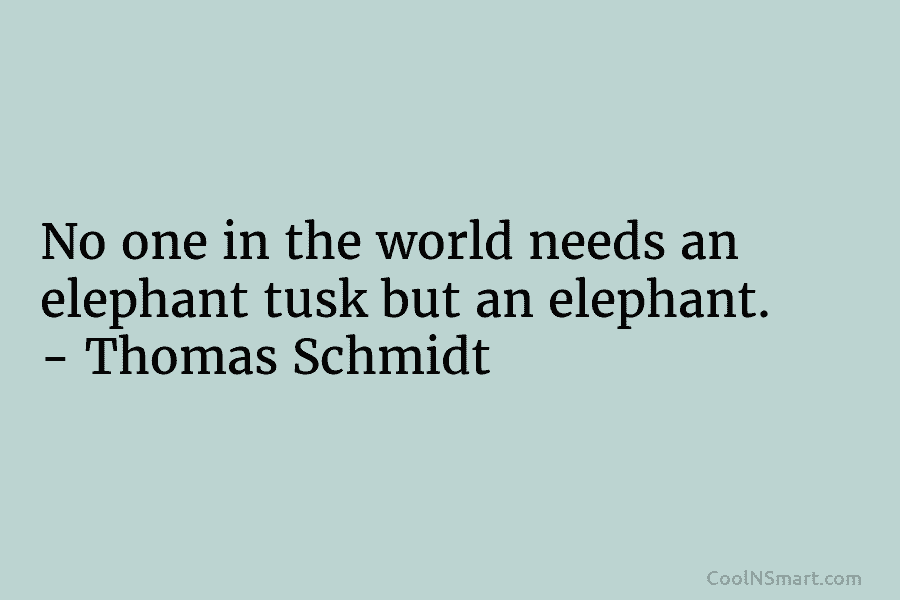 No one in the world needs an elephant tusk but an elephant. – Thomas Schmidt