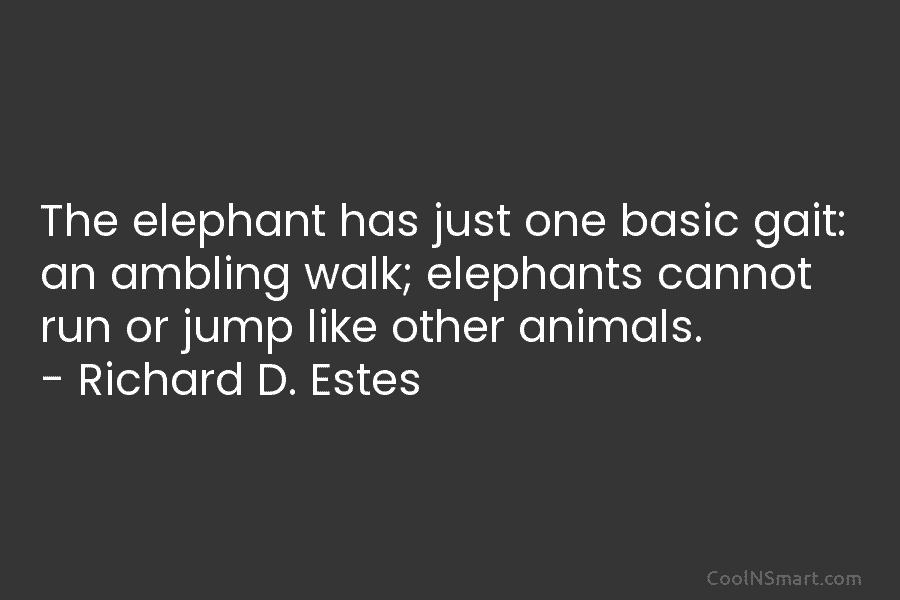 The elephant has just one basic gait: an ambling walk; elephants cannot run or jump...