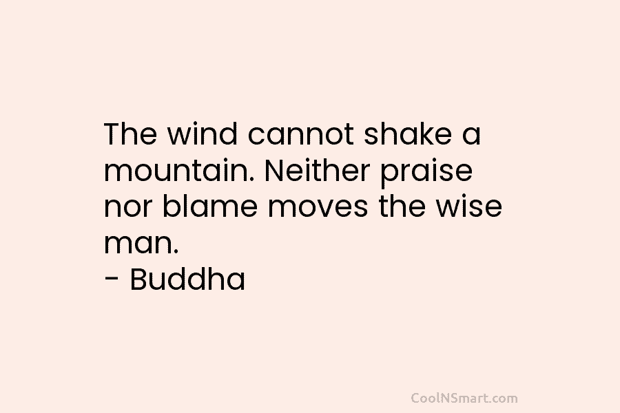 The wind cannot shake a mountain. Neither praise nor blame moves the wise man. – Buddha