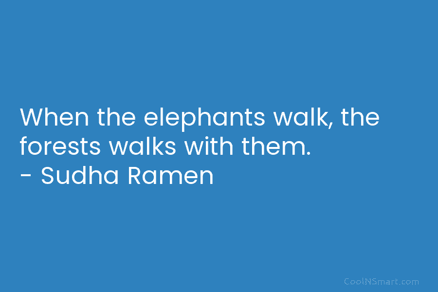 When the elephants walk, the forests walks with them. – Sudha Ramen