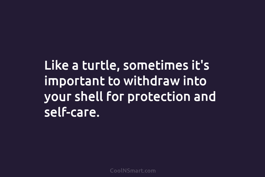 Like a turtle, sometimes it’s important to withdraw into your shell for protection and self-care.