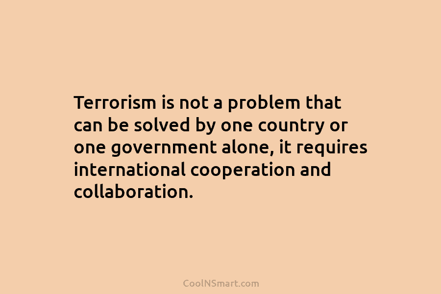 Terrorism is not a problem that can be solved by one country or one government...