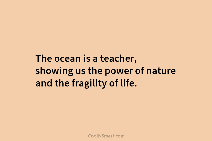 The ocean is a teacher, showing us the power of nature and the fragility of life.