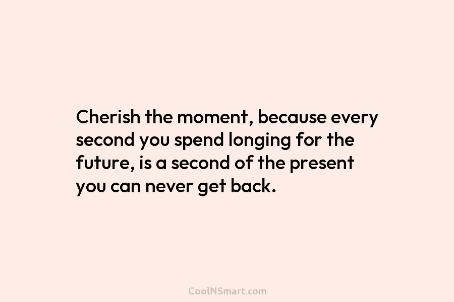 Cherish the moment, because every second you spend longing for the future, is a second...