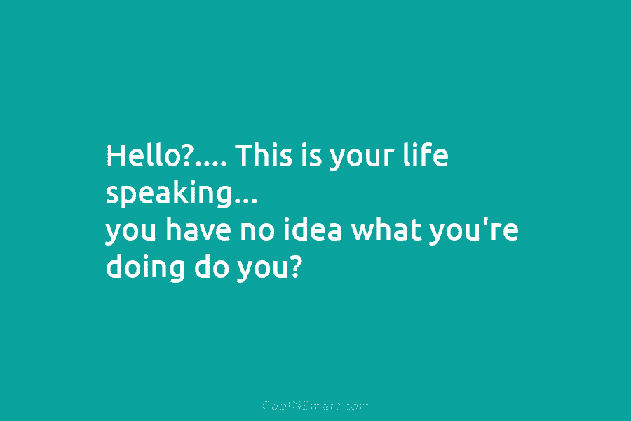Hello?…. This is your life speaking… you have no idea what you’re doing do you?