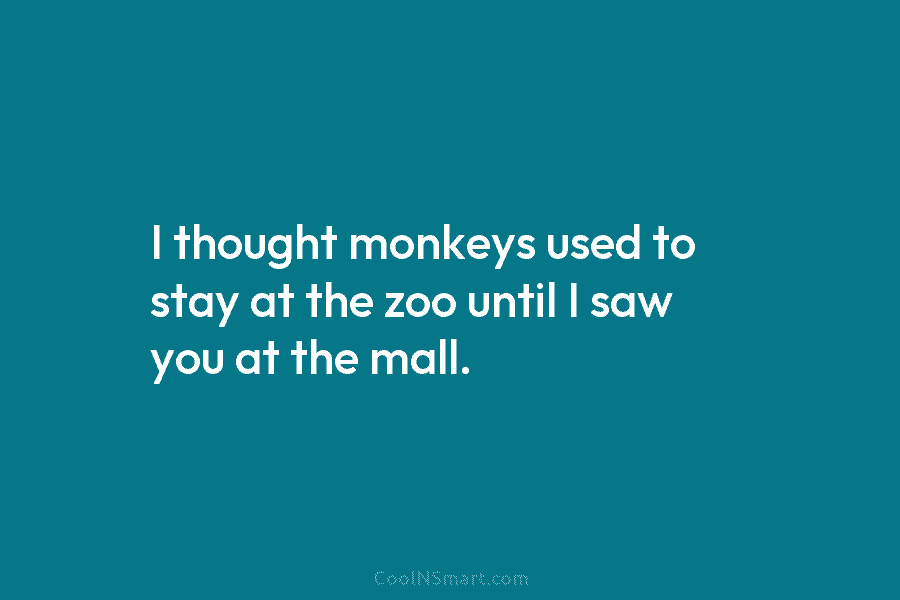 I thought monkeys used to stay at the zoo until I saw you at the...