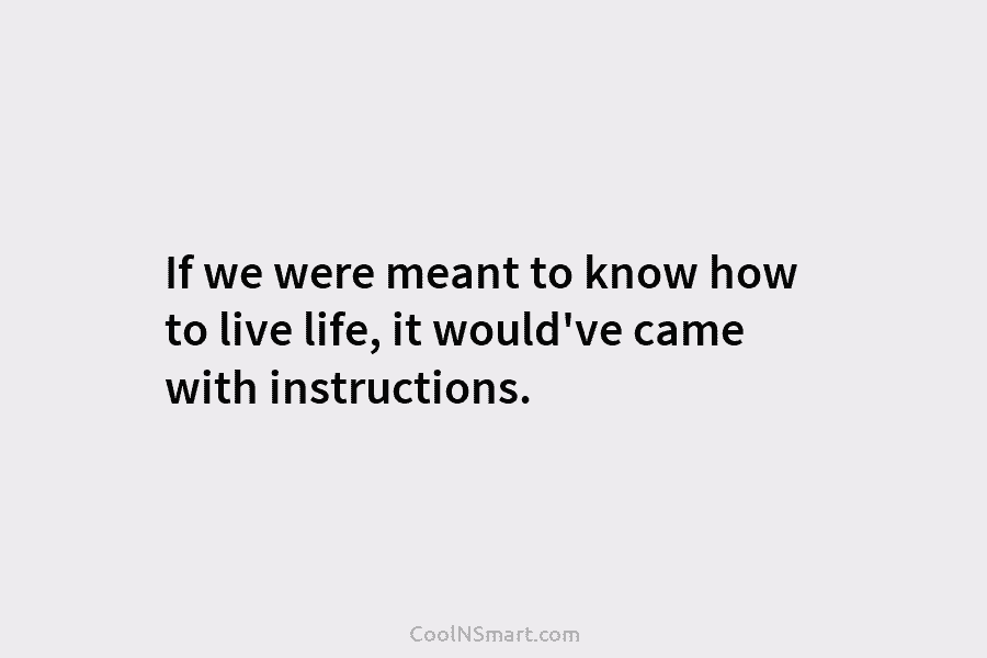 If we were meant to know how to live life, it would’ve came with instructions.