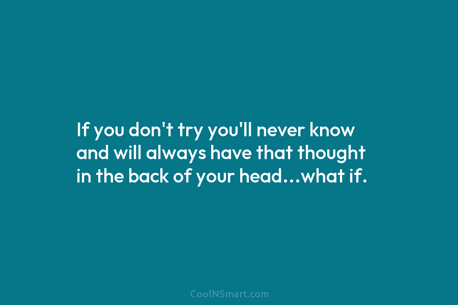 If you don’t try you’ll never know and will always have that thought in the...